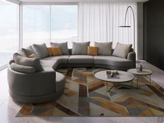 Cancun corner sofa comprising curved corner module, linear seating and curved end pieces with armrests