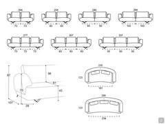 Elements and modularity available for the Galway sofa: linear sofas and curved linear sofas