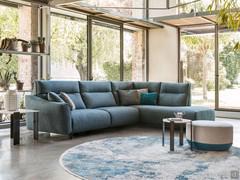 Prado high-back sofa with reclining backrests, here proposed with end piece (which can be fixed or relax) and meridienne corner piece