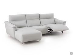 Prado leather sofa offered here with chaise longue, fixed central seat and armrest side seat with electric relaxation mechanism