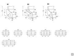 Elements and modularity available for the Prado sofa: fixed linear sofas