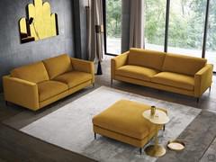 Pair of Merlin linear sofas coordinated with pouf, available in both square and rectangular versions