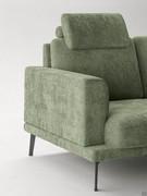 Detail of the high anthracite painted metal feet and optional headrest