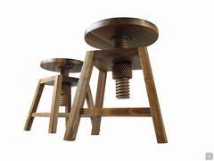 Solid walnut wood stool Baiko height adjustable by central screw