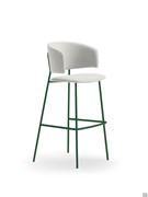 Darcey kitchen stool with 4-legged metal structure and a backrest and seat upholstered in fabric