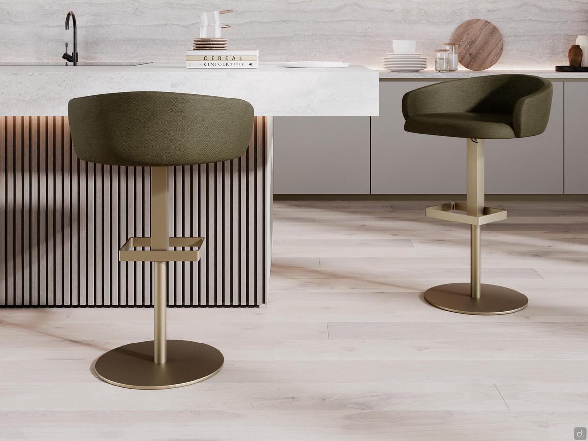 Diane low-backed, height-adjustable stool with square footrest base in bronze painted metal finish