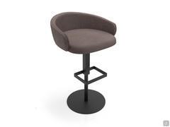 Diane stool with bent plywood backrest and upholstered in fabric. Also available in velvet and leatherette, with a choice of two other bases