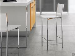 Alessio chrome-plated steel frame stool by Cattelan, with seat and back in white leather