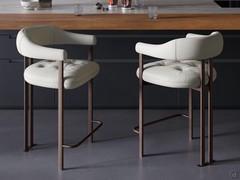 Stool with quilted leather Greta seat by Cattelan, also in imitation leather or fabric. Here with embossed metal frame GFM18 bronze