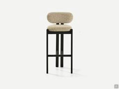 Front view of the upholstered Mailea stool, available in two standard heights for the kitchen counter or snack counter