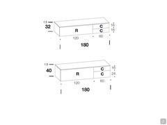 Fly TV stand - models with drop-down door and stacked drawers, width cm 180