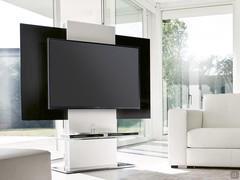 Tonal swivel column TV stand  with plexiglass panel