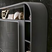 Detail of the frame of Vanity TV stand with bookcase open compartments