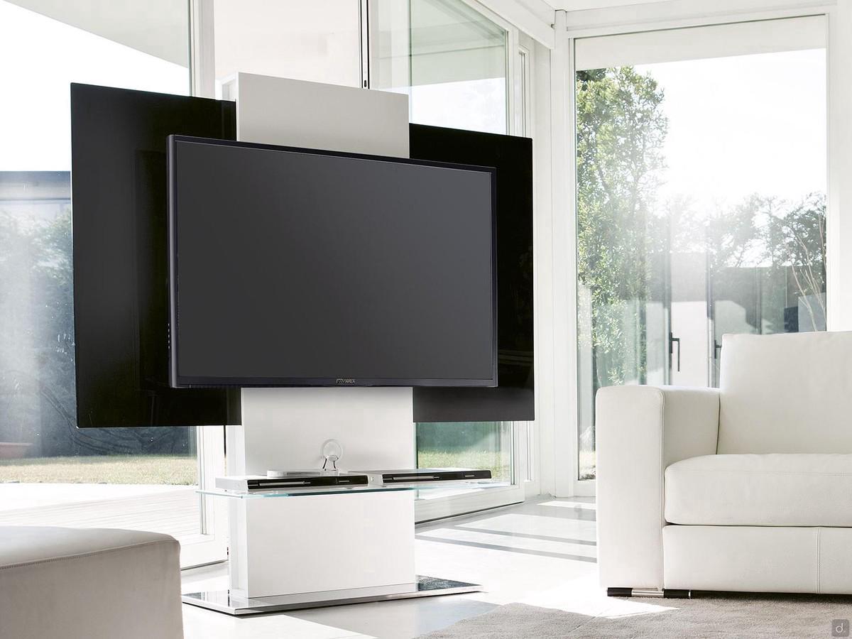 Tonal swivel column TV stand  with plexiglass panel