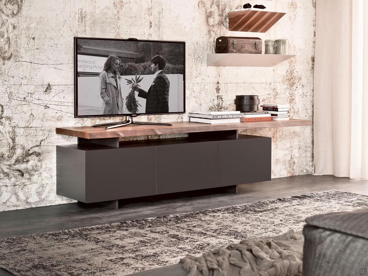 Seneca TV stand by Cattelan with wooden top and graphite lacquered doors 