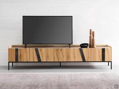 Pilar TV stand with oak doors, available in various colours and also matt lacquered