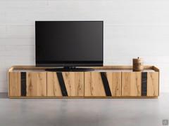 Pilar wooden floor-standing TV stand in 4-door version with ceramic inserts and matching top