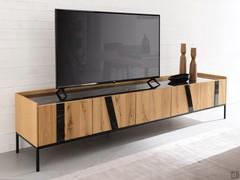 Pilar wooden TV stand with hinged doors, also available with high metal feet (in different shapes and colours)