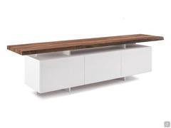 Seneca TV stand by Cattelan in matt white version with top in wood essence NC Noce Canaletto