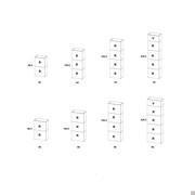 Plan shoe cabinet - models and dimensions - R) opening with drop down door - V) opening with flip up door