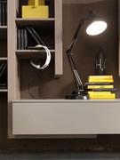 Front view of the wall unit with shelves and the suspended container base. Thin shelves combined with the strong width of the sides - (finitura laccato opaco giallo non disponibile)