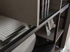 Detail of the storage shelf with Wax iron structure and reinforced glass panels (finish not available)