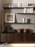Detail of panel paneling with horizontal channels for attaching shelves