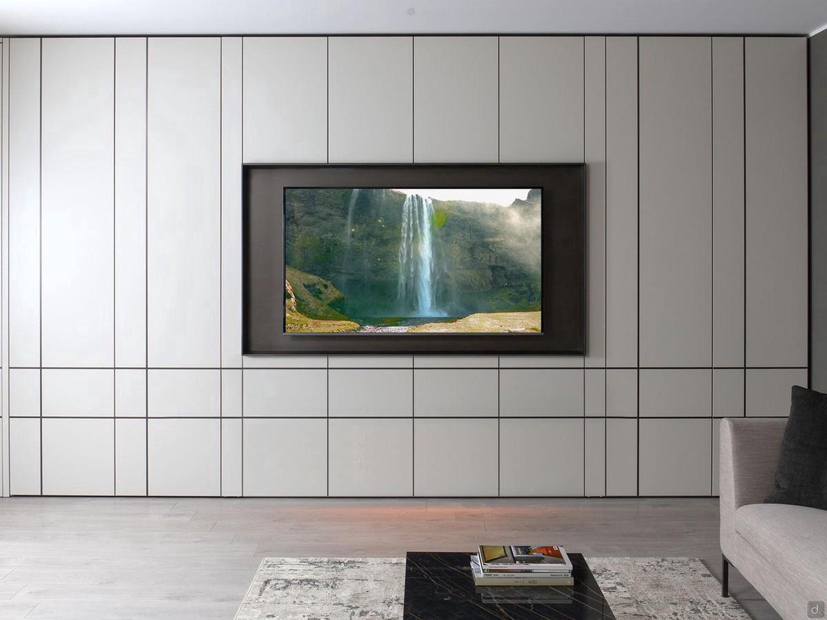 Lounge living room cupboard with TV compartment, matte lacquered in the colour Linen
