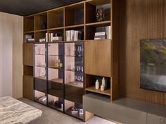 Aliant bookcase in biscuit fashion wood with display cabinets