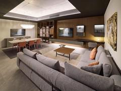 Aliant 11 is a big wall unit with wooden slats wall panel