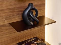 Lacquered metal bronze shelf, to be inserted between two Freehand boiserie panels and included in the Freehand 12 wall system in both versions (pivoting TV stand or windowed boiserie)