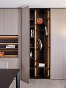 Lounge matt lacquered wardrobe column equipped with internal shelves and flanked by a Patchwork column bookcase
