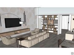 Modèle 3D du salon d'un espace ouvert moderne