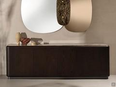 Buffet en bois avec dessus en marbre Khalas en version 4 portes en frêne Moka