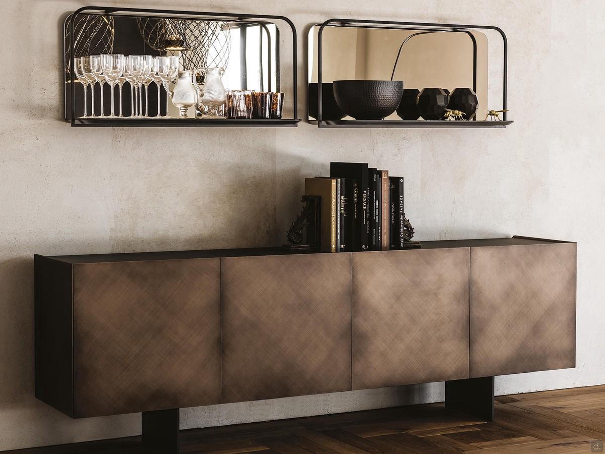 Buffet design Arizona à effet brossé de Cattelan avec pieds minimaux en métal gaufré noir