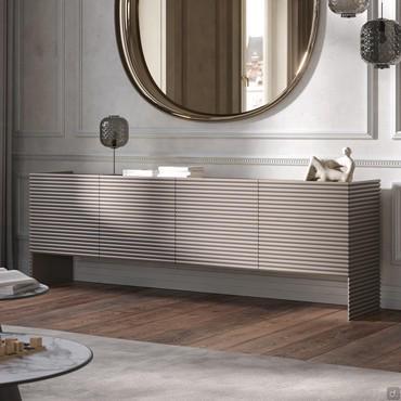 Buffet moderne beige Harmony avec portes à lamelles