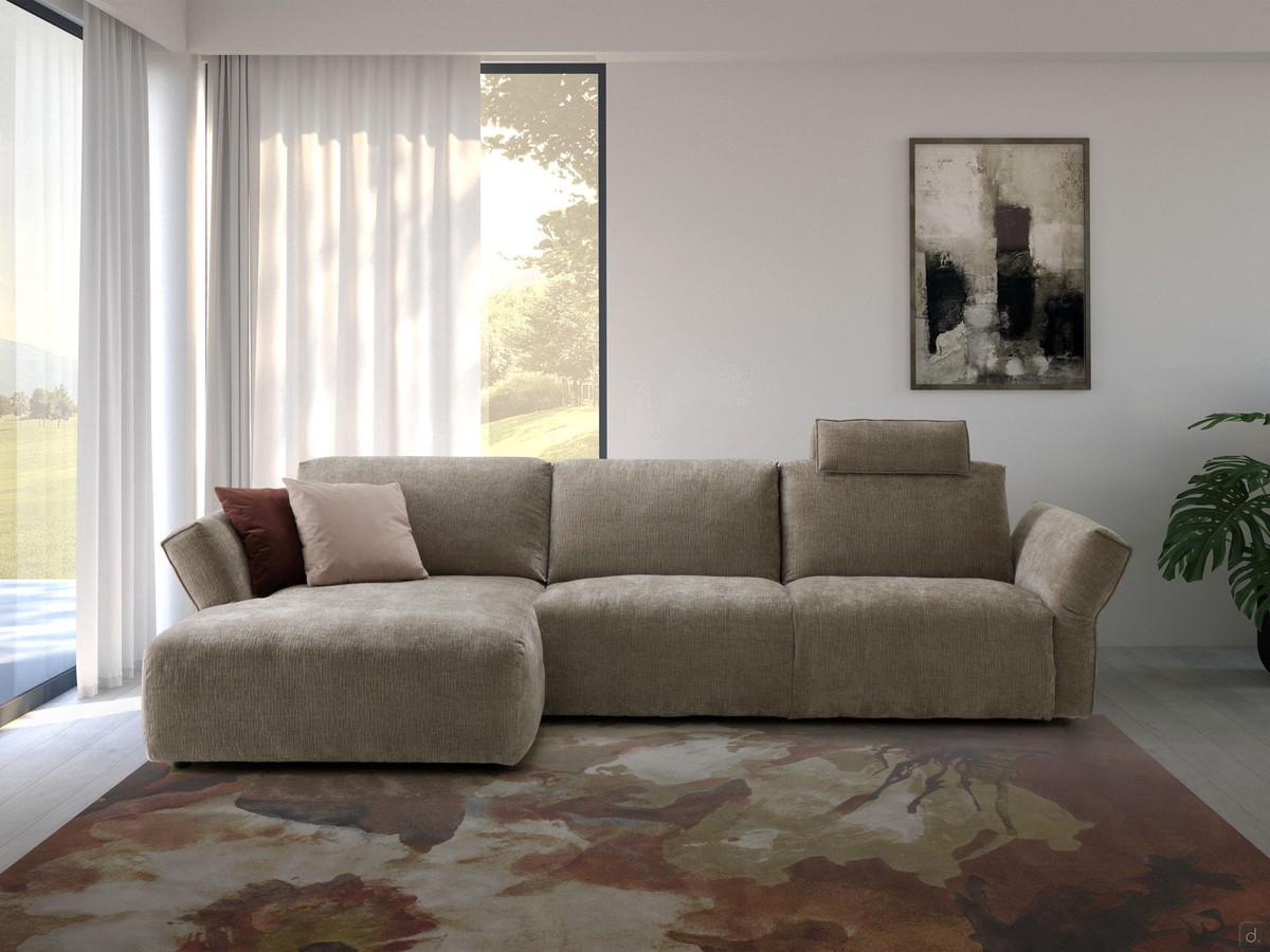 Canapé-lit de salon moderne Cure, ici proposé avec chaise longue cm 129 p.160 et bout de canapé cm 211 avec lit double