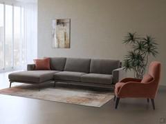 Canapé d'angle modulable Agadir composé d'un élément terminal linéaire de 194 cm et d'une chaise longue de 106 cm, pour une largeur de composition totale de 300 cm.