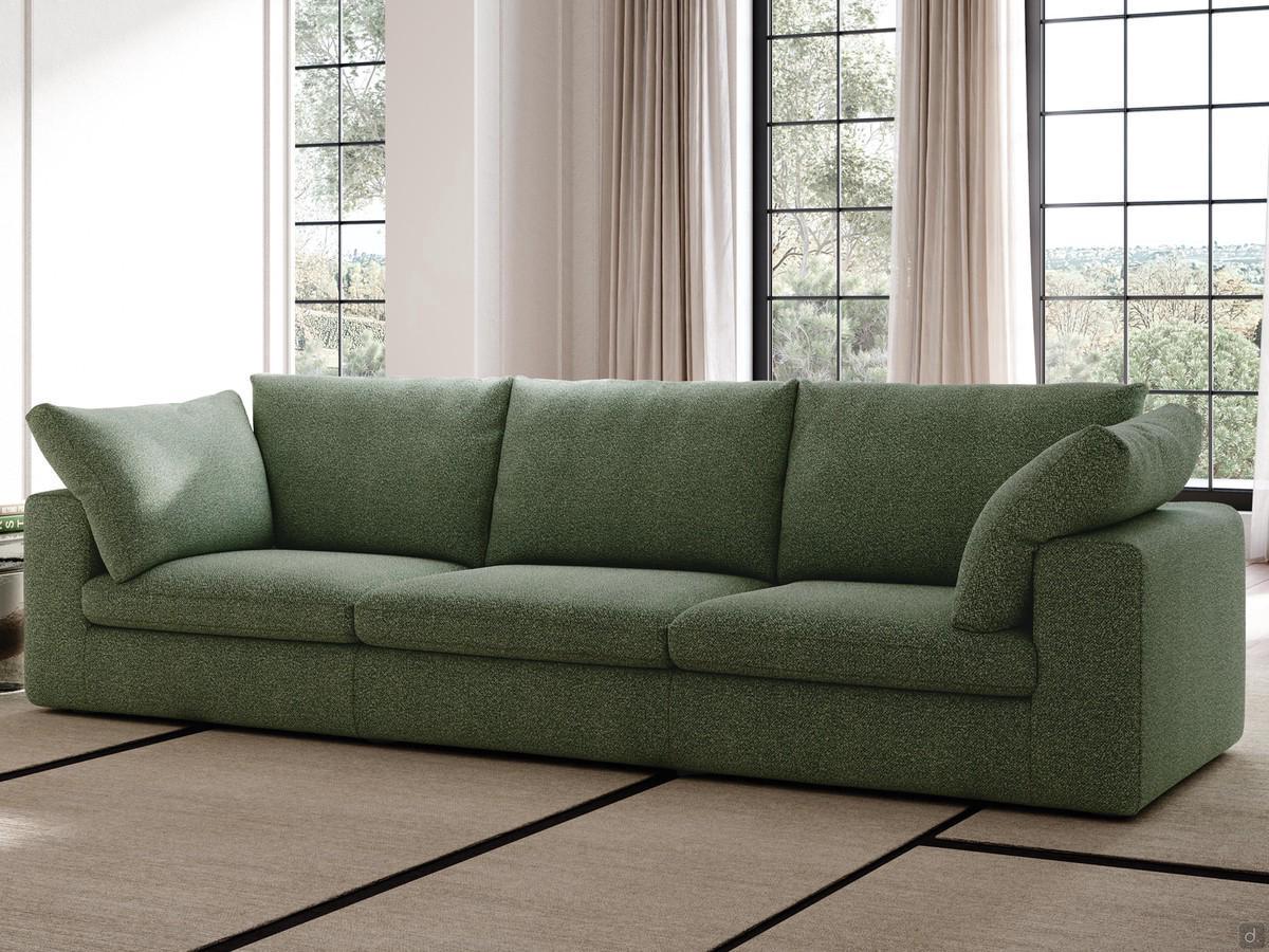 Canapé Vaud avec accoudoirs confortables en version linéaire, créé en combinant deux éléments d'extrémité à une place et un élément central.