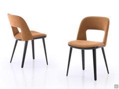 Chaise Vence avec pieds en frêne teinté wengé et coque rembourrée recouverte de tissu Floriante couleur rouille