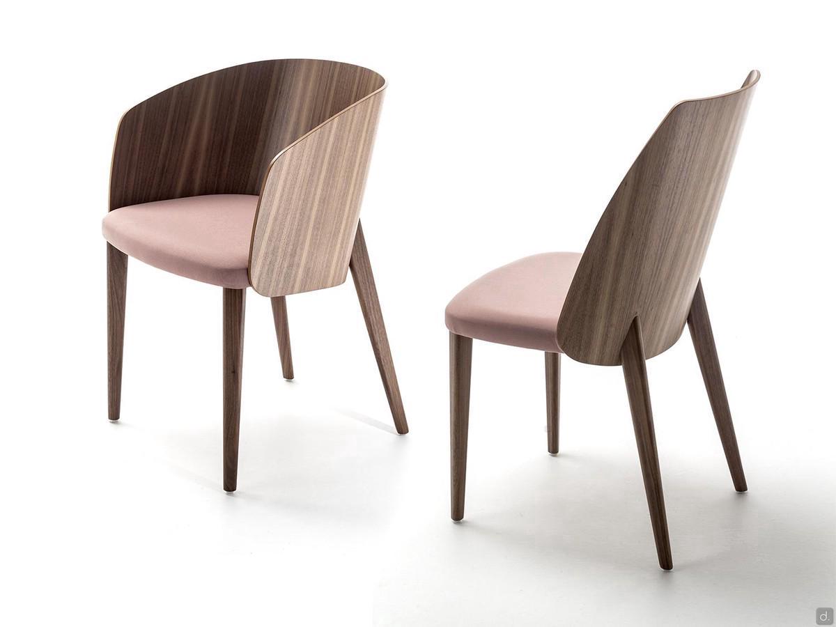 Nadine Chaise et petit fauteuil de salon en bois avec coque et pieds en noyer canaletto