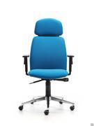 Fauteuil de bureau Jack dans le modèle avec accoudoirs réglables et appui-tête standard ; piétement pyramidal à 5 branches en aluminium poli