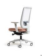 Détail de la chaise de travail Elon avec accoudoirs, avec dossier ergonomique en maille respirante et soutien lombaire réglable