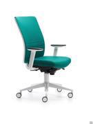 Fauteuil de travail avec accoudoirs réglables Bill, en version rembourrée avec coque blanche et base en aluminium laqué blanc