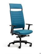 Fauteuil de direction Expo Light avec structure noire et assise, dossier et appui-tête revêtus de tissu, simili-cuir ou cuir au choix