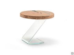 Table basse avec plateau rond en chêne massif Managua, finition chêne Kuba avec garnitures noires apparentes