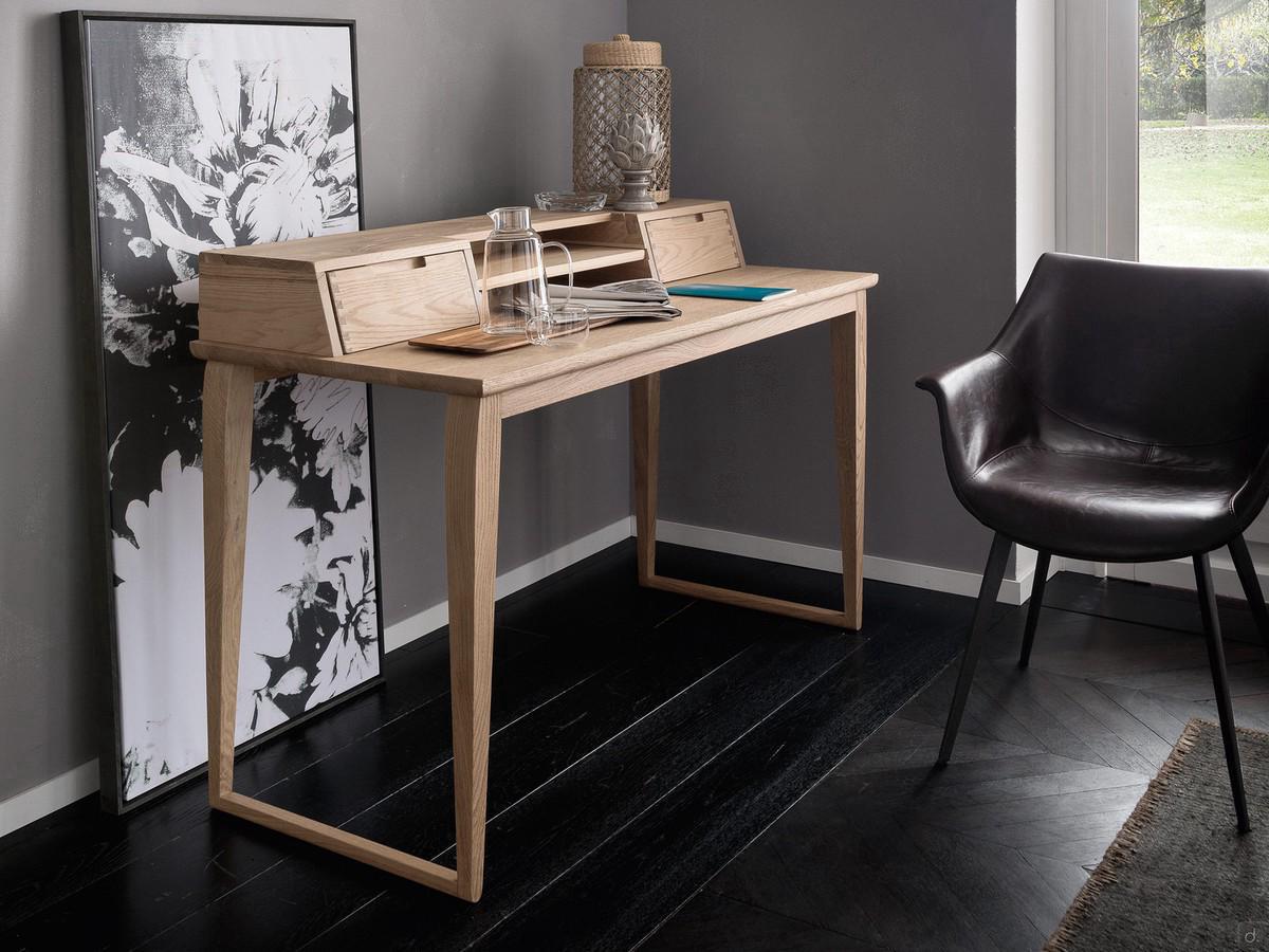 Table de toilette Sierra avec tiroirs, cadre en chêne massif teinté ou laqué mat à pores ouverts