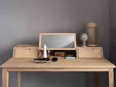 Table de toilette Sierra avec tiroirs en chêne d'Alaska, avec tablette/miroir extraite pour utilisation comme station de maquillage