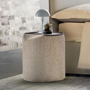 Table de chevet cylindrique tapissée avec plateau métallique Lunar