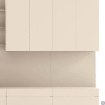 Meubles hauts muraux Wide en laqué mat, avec panneau et bases avec tiroirs assortis